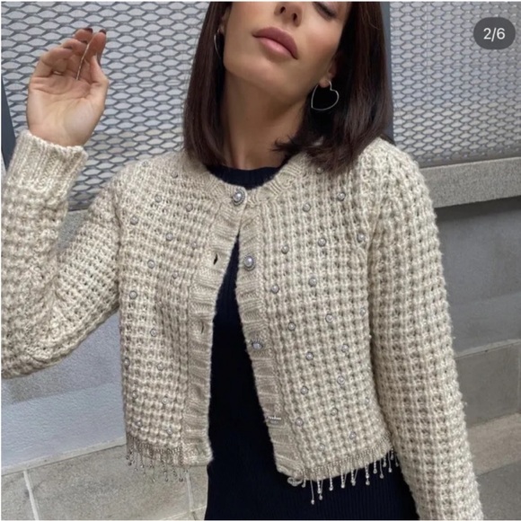 Zara beaded knit cardigan NWT - Picture 3 of 11